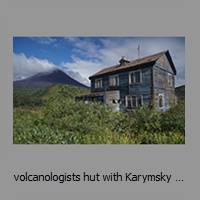 volcanologists hut with Karymsky behind